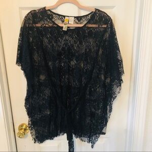 MIMI CHIC Black lace poncho sheer mesh shirt size XS